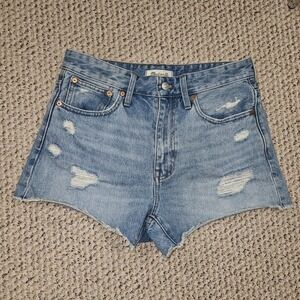Madewell Relaxed Denim Shorts - Light High Rise Cut Off Distressed - Size 26